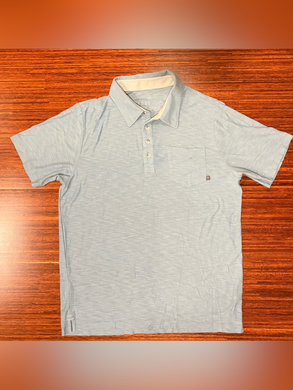 Free Fly Men’s Blue Slub Knit Bamboo Polo Shirt Size Medium EUC